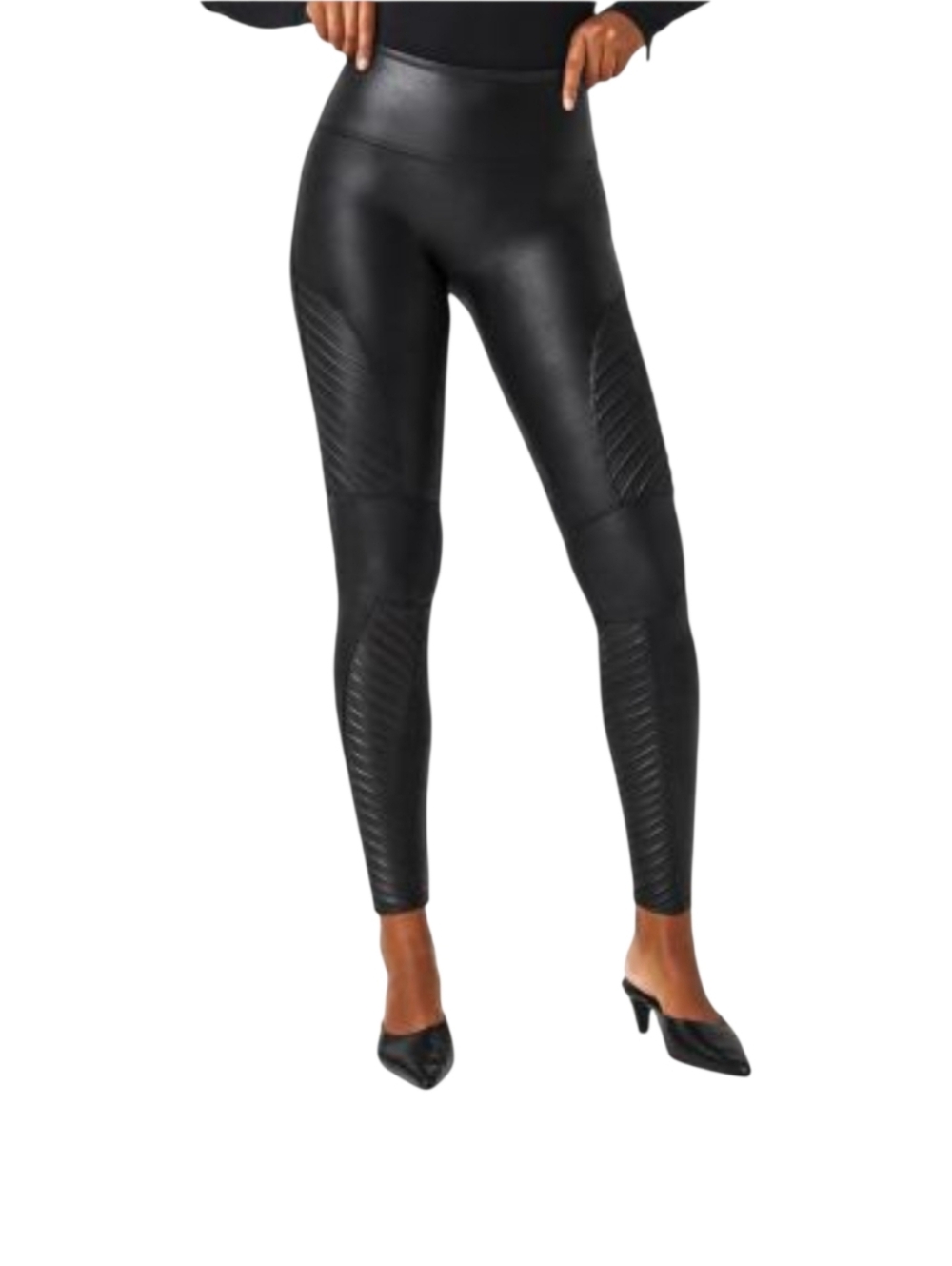 Spanx Moto Black Faux Leather Leggings-Size Small